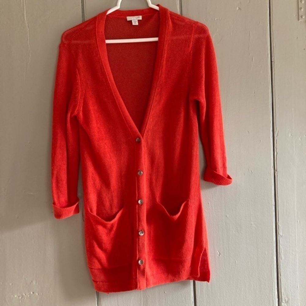 J. Jill Long Cardigan Linen Orange | Size XS Summer Sweater